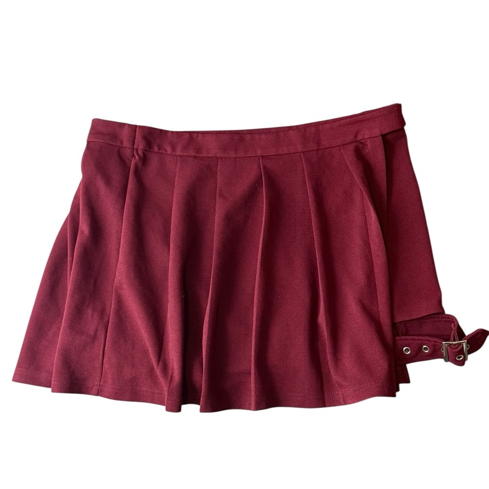 Fashion Nova Bad Reputation Pleated Mini Skort Burgundy Buckle Y2K Tennis Skirt